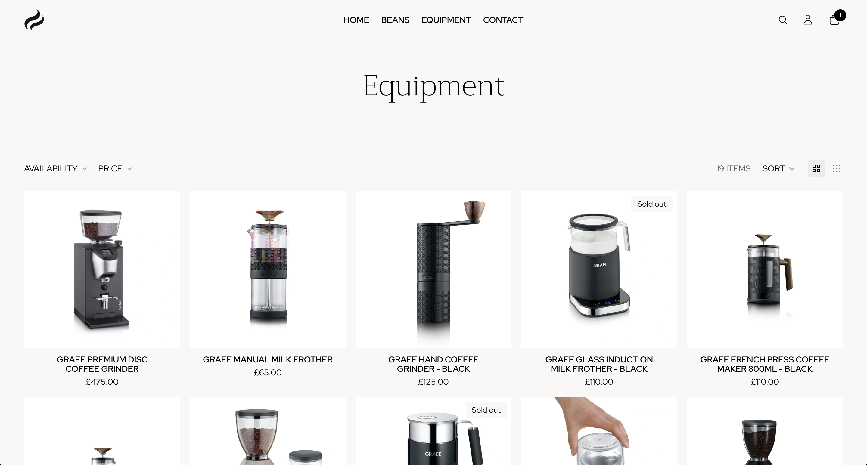 The Coffee Collective equipment collection page with filters and sorting